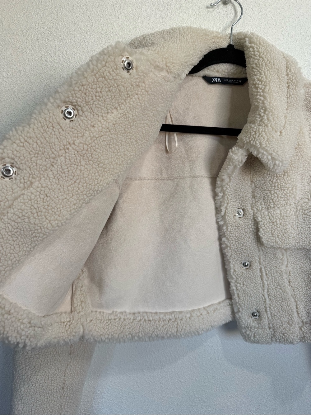 Zara Ivory Teddy Sherpa Cropped Trucker Jacket Quiet Luxury Cozy Winter Sz Small - Picture 6 of 10
